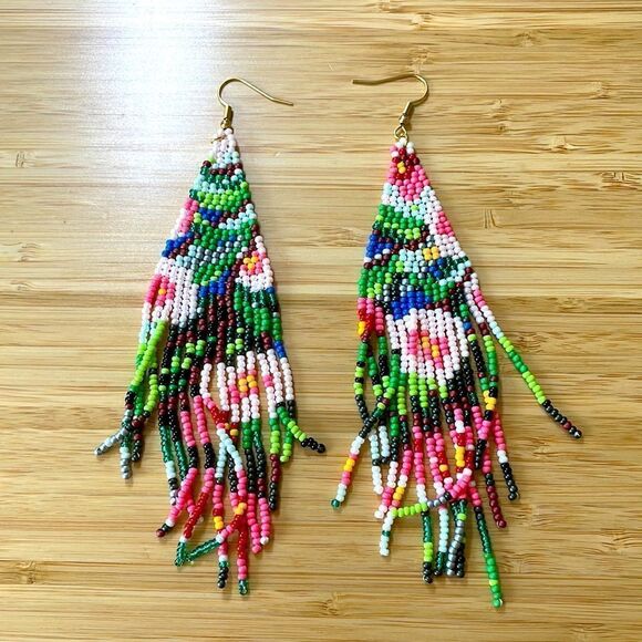 Colorful Bohemian Beaded handmade Tassel Pendant Dangle Earrings - Picture 1 of 2